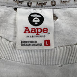 AAPE By A Bathing Ape T Shirt Mens Large White Distressed Monogram Moon Face Tee