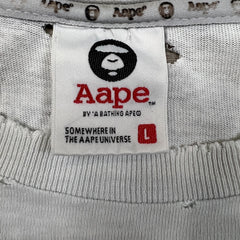AAPE By A Bathing Ape T Shirt Mens Large White Distressed Monogram Moon Face Tee