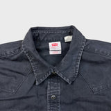 Levi's Denim Shirt Mens Large Black Dark Wash Casual Western Jean Pearl Snap