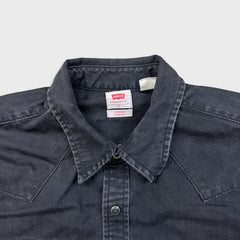 Levi's Denim Shirt Mens Large Black Dark Wash Casual Western Jean Pearl Snap