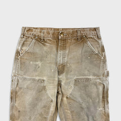 Vintage 90s Carhartt Pants Mens 34x32 Beige Original Fit Double Knee Distressed USA