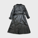 Vintage 90s JOFAMA Swedish Leather Trench Coat Women Size 6 Black Quilted Lined