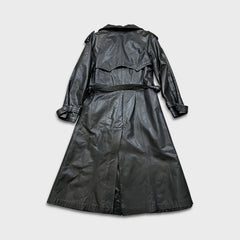 Vintage 90s JOFAMA Swedish Leather Trench Coat Women Size 6 Black Quilted Lined