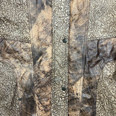 Vintage 90s Leather Jacket Mens Medium Brown Faded Aztec Geometric Print Bomber Coat