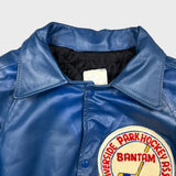 Vintage 1979 Riverside Park Hockey Leather Jacket Mens Large Blue Varsity Bomber