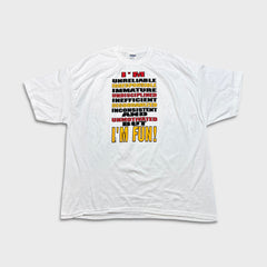 Vintage 1992 I'm Fun T Shirt Mens 3XL White Full Print Funny Short Sleeve Tee