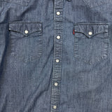 Levi's Barstow Western Denim Shirt Mens Medium Blue Dark Wash Stretch Pearl Snap