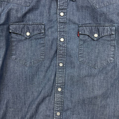 Levi's Barstow Western Denim Shirt Mens Medium Blue Dark Wash Stretch Pearl Snap