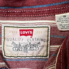 Vintage 90s Levi's Shirt Mens Small Red Striped Western Chore Twill Long Sleeve