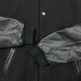 Vintage Y2K Blank Jacket Mens Small Black Leather Varsity Letterman Bomber