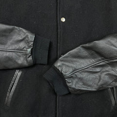 Vintage Y2K Blank Jacket Mens Small Black Leather Varsity Letterman Bomber