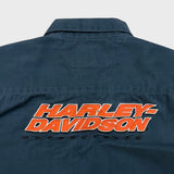 Vintage Y2K Harley Davidson Shirt Mens Large Blue USA Mechanic Button Up Biker Patch