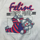 Vintage 1989 Feline Fitness Fanatic Sweatshirt Womens Medium White Cat Gym Funny Crewneck