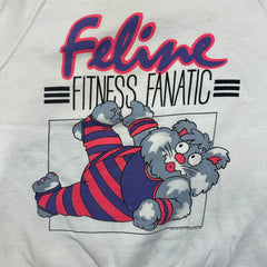 Vintage 1989 Feline Fitness Fanatic Sweatshirt Womens Medium White Cat Gym Funny Crewneck