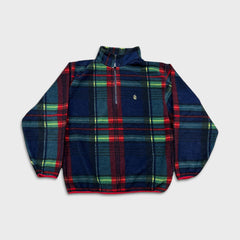 Vintage 90s Nautica Fleece Mens Medium Plaid USA 1/4 Zip Pullover Jacket