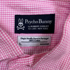 Psycho Bunny Button Up Pocket Shirt Mens Large Pink Gingham Preppy Short Sleeve