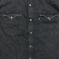 Levi's Barstow Denim Shirt Mens Large Black Dark Wash Slim Fit Western Pearl Snap