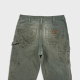 Carhartt Pants Mens 32x32 Green Distress Original Dungaree Fit Workwear Carpenter