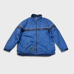 Vintage Y2K Nike Sportswear Jacket Mens 2XL Blue Swoosh Spell Out Full Zip Bomber Coat