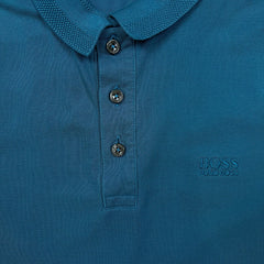 Hugo Boss Polo Shirt Mens Medium Blue Slim Fit Pima Logo Casual Pique Short Sleeve