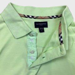 Burberry Golf Polo Shirt Mens Large Green Nova Check Tartan Cotton Preppy