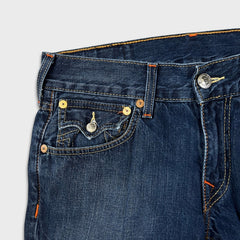 True Religion Jeans Mens 32x31 Blue Bootcut Medium Wash Distressed USA Denim Pants