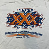 Vintage 1996 Super Bowl XXX Long Sleeve Tee Mens XL White Cowboys Steelers NFL