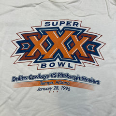 Vintage 1996 Super Bowl XXX Long Sleeve Tee Mens XL White Cowboys Steelers NFL