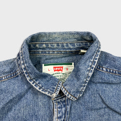 Vintage 90s Levi's Denim Shirt Mens Large Blue Red Tab Light Wash Button Up