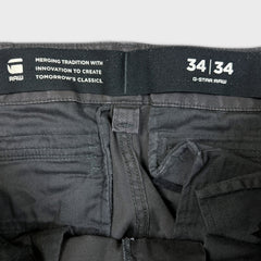 G-Star Raw Pants Mens 34x32 Gray Rovic Zip 3D Straight Taper Cuff Cargo Trouser
