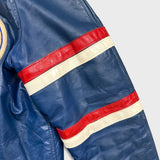 Vintage 1979 Riverside Park Hockey Leather Jacket Mens Large Blue Varsity Bomber