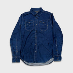 G-Star Raw Arc 3D Denim Shirt Mens Medium Blue Dark Wash Western Pearl Snap