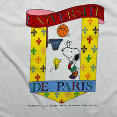Vintage Snoopy 90s University de Paris T Shirt Mens XL White Cartoon Art Tee