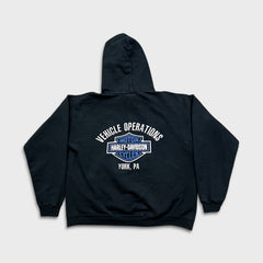 Vintage Y2K Harley Davidson Hoodie Mens Medium Black Faded Distressed Motorcycle Hooded Sweater