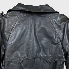 Vintage 90s JOFAMA Swedish Leather Trench Coat Women Size 6 Black Quilted Lined
