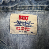 Vintage 90s Levi's Denim Shirt Men Medium Blue Light Wash Western Button Up
