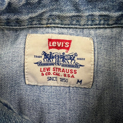 Vintage 90s Levi's Denim Shirt Men Medium Blue Light Wash Western Button Up