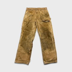 Carhartt Pants Mens 34x32 Beige Carpenter Thrashed Workwear Hammer Loop Canvas
