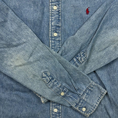 Vintage 90s Polo Ralph Lauren Denim Shirt Mens Large Blue Blake Casual Button Up