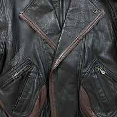 Vintage 90s Beyond Two Tone Leather Jacket Mens Large Black Brown Bomber Biker