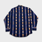 Vintage 90s Wrangler Shirt Mens XL Blue Faded Western Aztec Casual Button Up