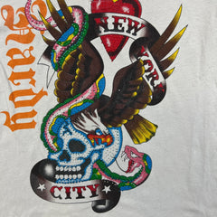 Vintage Y2K Ed Hardy Christian Audiger Polo Shirt Mens Small Grey New York USA Eagle Skull