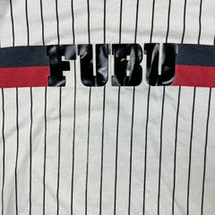 Vintage Y2K FUBU T Shirt Mens Large White Striped Spell Out Short Sleeve Tee