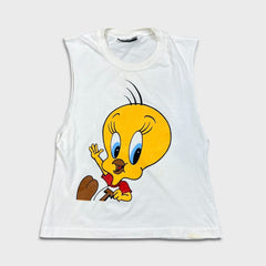 Vintage 1995 Tweety Bird Sleeveless Shirt Womens XS White Looney Tunes Cartoon Top
