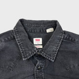Levi's Denim Shirt Mens Medium Black Dark Wash Casual Western Pearl Snap