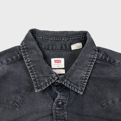 Levi's Denim Shirt Mens Medium Black Dark Wash Casual Western Pearl Snap