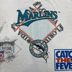 Vintage 1993 Florida Marlins T Shirt Mens XL White MLB Bulletin AOP Baseball Tee