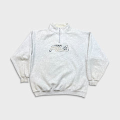 Vintage 90s Fila Sweatshirt Mens XL Gray Athletic 1/4 Zip Spell Out Pullover