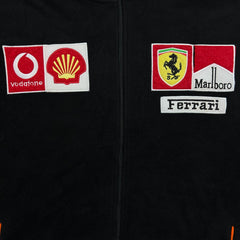 Vintage 90s Ferrari Fleece Mens 2XL Black F1 Racing Marlboro Embroidered Jacket