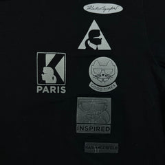 Karl Lagerfeld Paris T Shirt Mens Large Black Multi Badge Choupette Graphic Tee